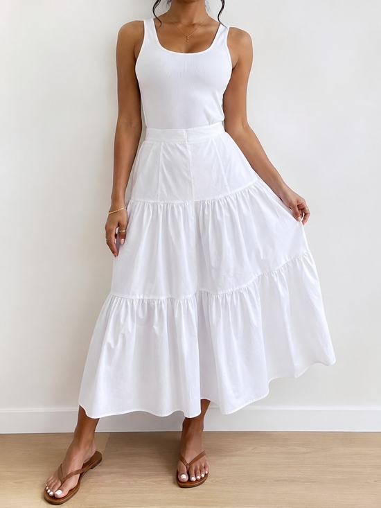 None Dresses & Skirts - Effortless White Tiered Maxi Skirt — Flowy Summer Staple